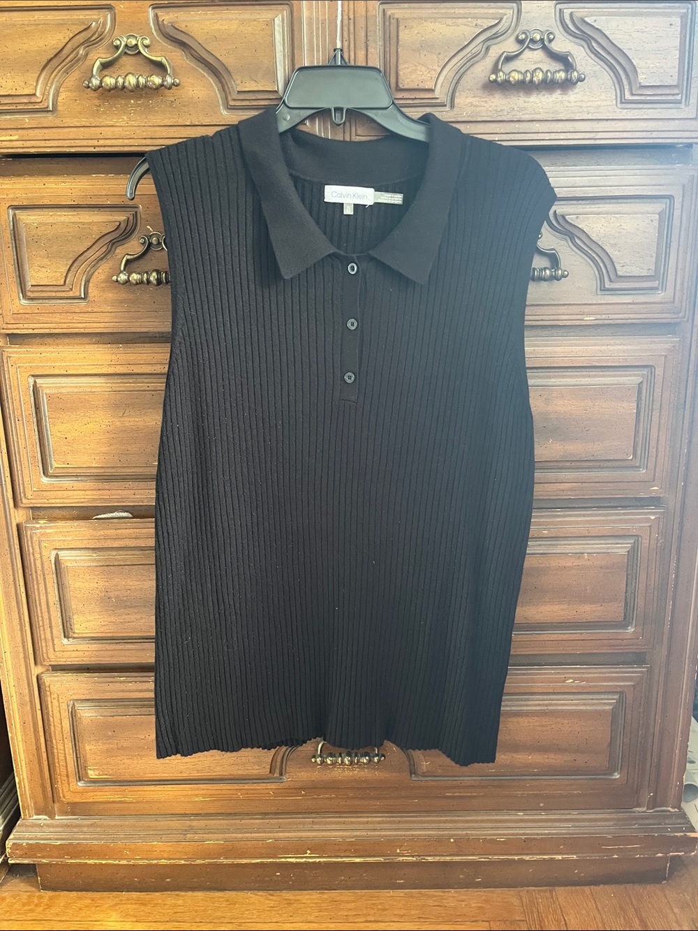 Calvin Klein Black Ribbed Sleeveless Polo Knit
